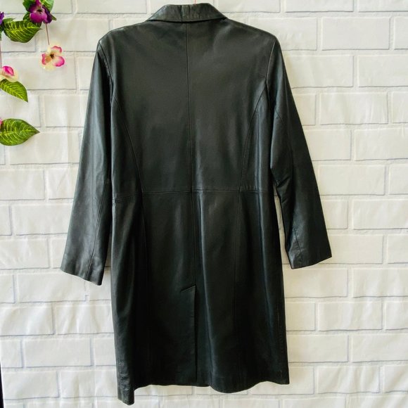 VINTAGE Black Genuine Leather Coat By Alfani Size Large - Picture 7 of 9